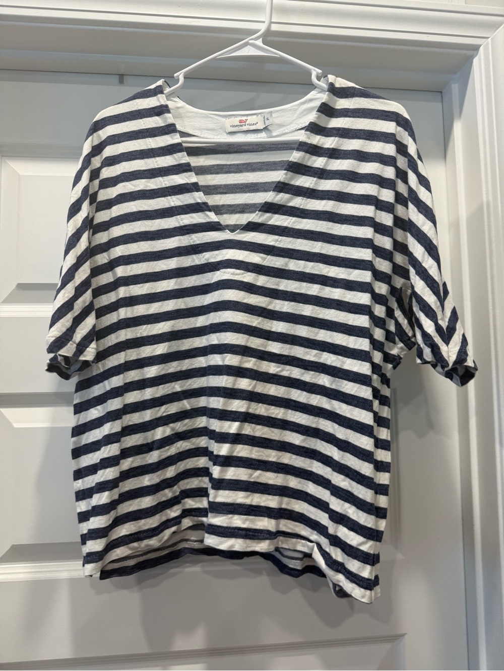 Vineyard Vines Navy and White Striped V-Neck